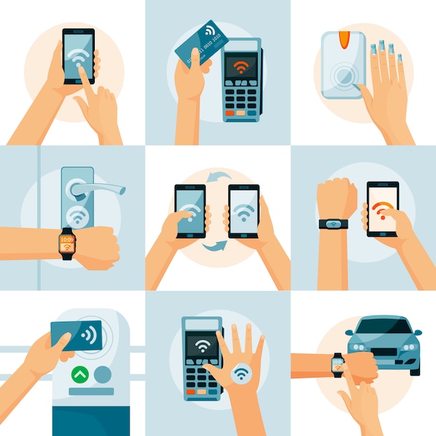 Concepto de estilo plano de tecnología NFC
