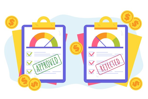 Concepto de evaluación de crédito dibujado a mano con monedas