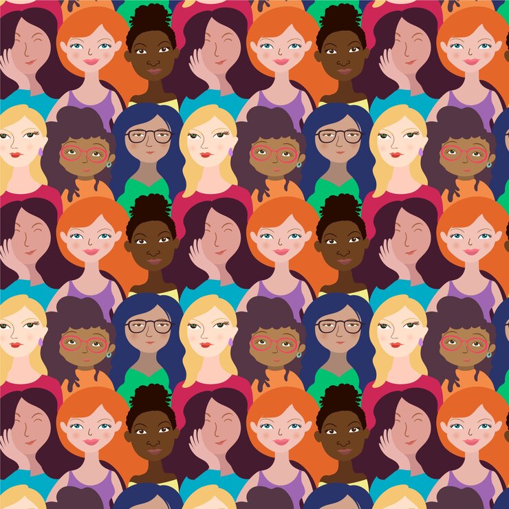 Vector gratuito concepto de evento del día de la mujer con patrón de caras de mujeres
