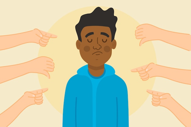 Concepto de exclusión social de persona negra triste