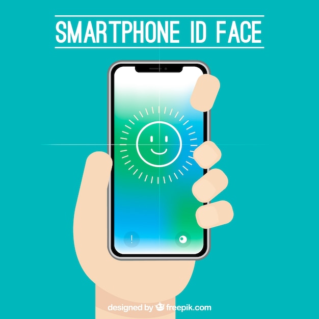 Vector gratuito concepto de face id de smartphone con mano