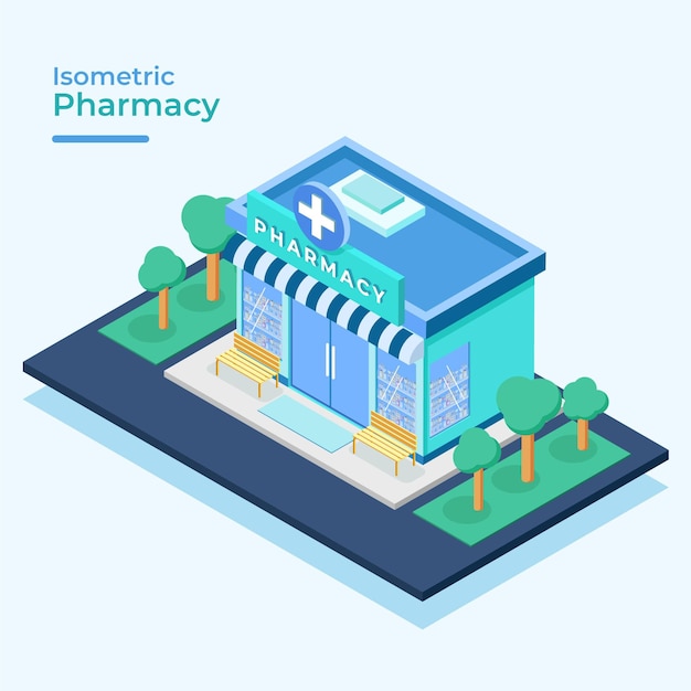 Concepto de farmacia isométrica