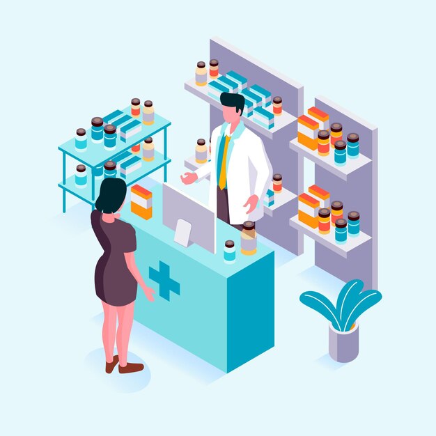 Concepto de farmacia isométrica