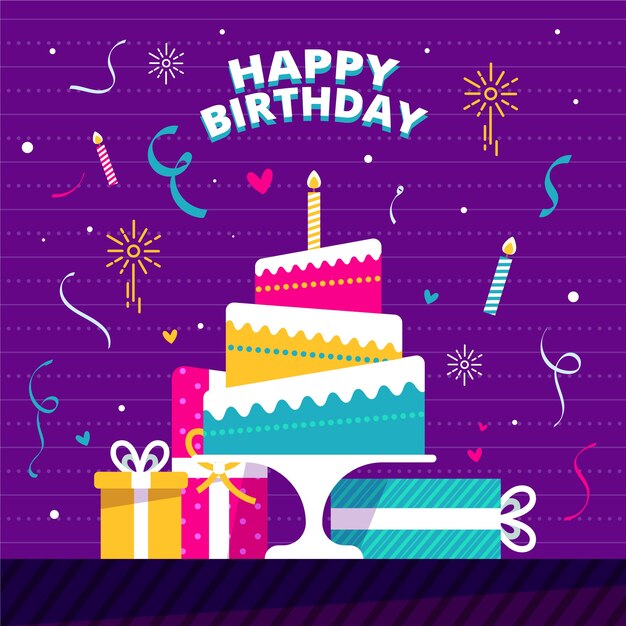 Concepto de feliz cumpleaños de diseño plano