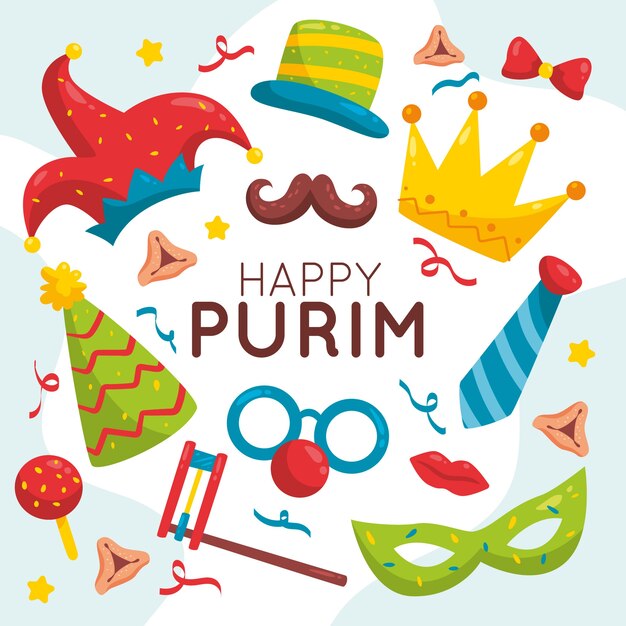 Concepto de feliz día de purim dibujado a mano