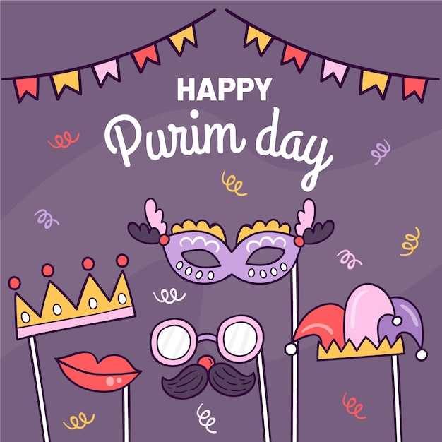 Concepto de feliz día de purim dibujado a mano