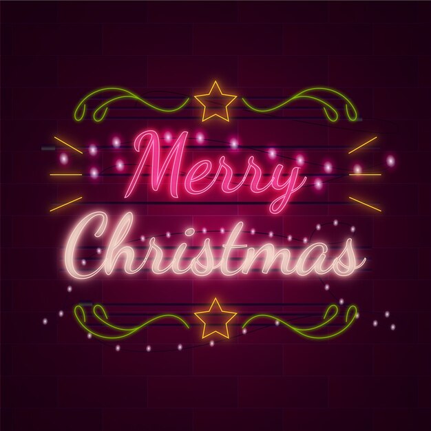 Concepto de feliz navidad con diseño de neón
