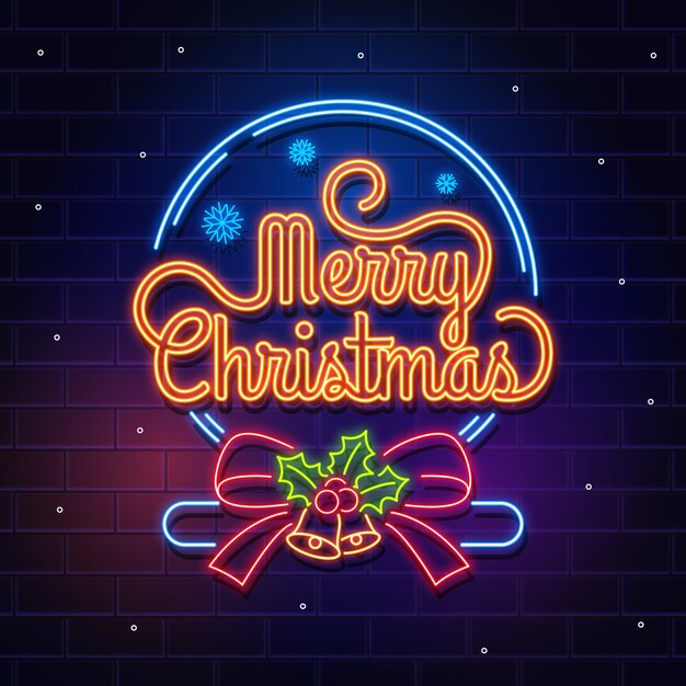 Concepto de feliz navidad con diseño de neón