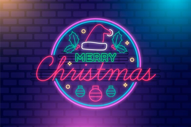 Concepto de feliz navidad con diseño de neón