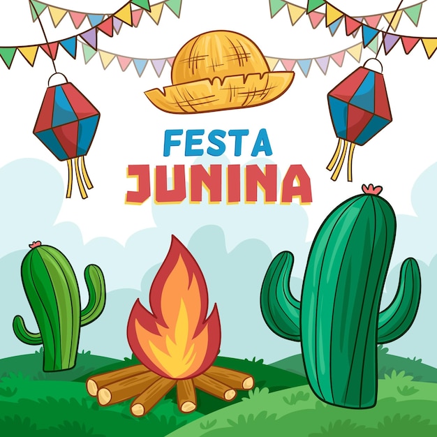 Concepto de festa junina dibujado a mano