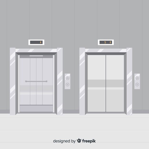 Concepto flat de ascensor con puerta abierta y cerrada