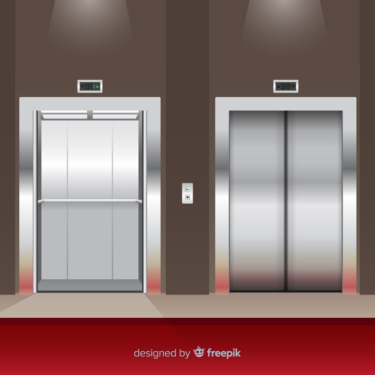 Vector gratuito concepto flat de ascensor con puerta abierta y cerrada
