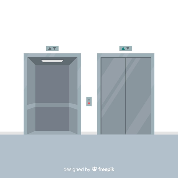Concepto flat de ascensor con puerta abierta y cerrada