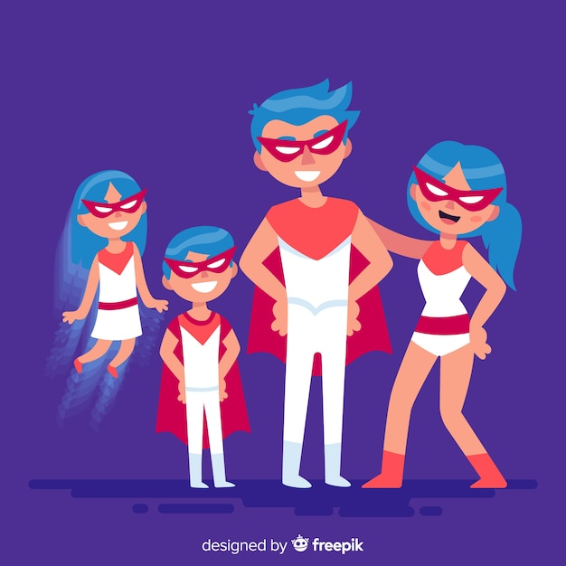 Concepto flat de familia de superheroes