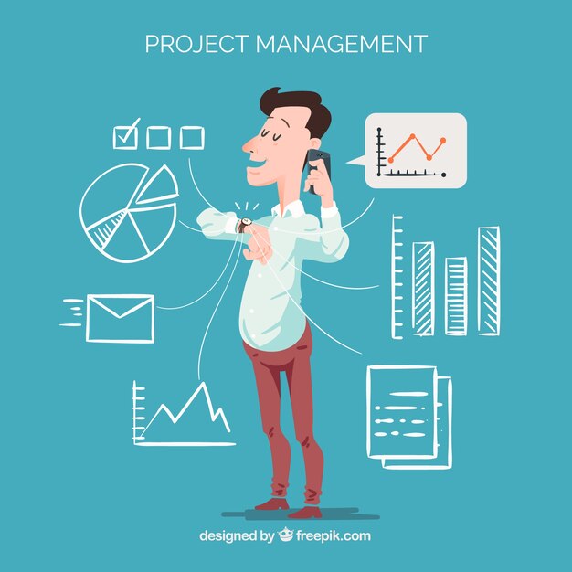 Concepto flat de gestión de proyectos con hombre llamando