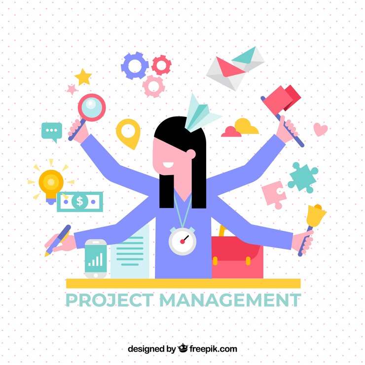 Vector gratuito concepto flat de gestión de proyectos con mujer
