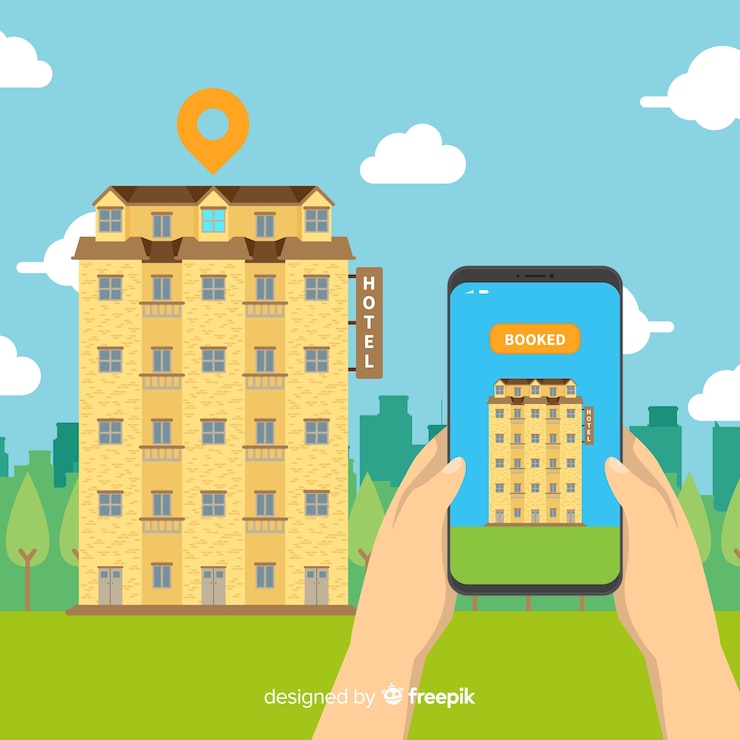 Vector gratuito concepto de flat de reserva de hotel