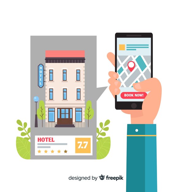 Concepto flat de reserva de hotel