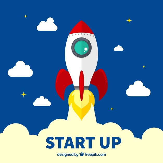 Concepto flat de start up con cohete