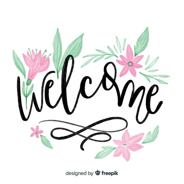 Concepto floral de lettering de welcome