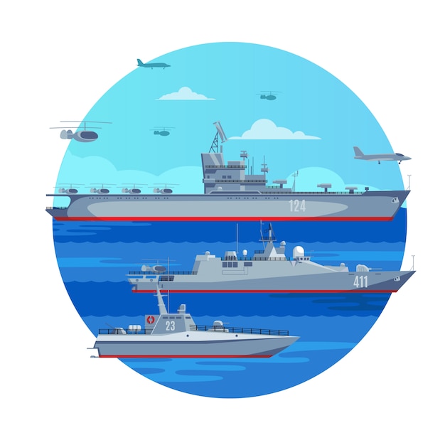 Concepto de flota de batalla marina