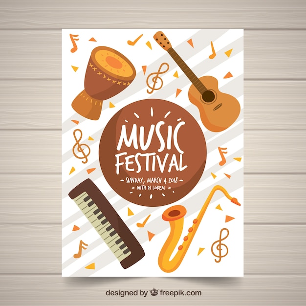 Concepto de flyer para festival de música con instrumentos