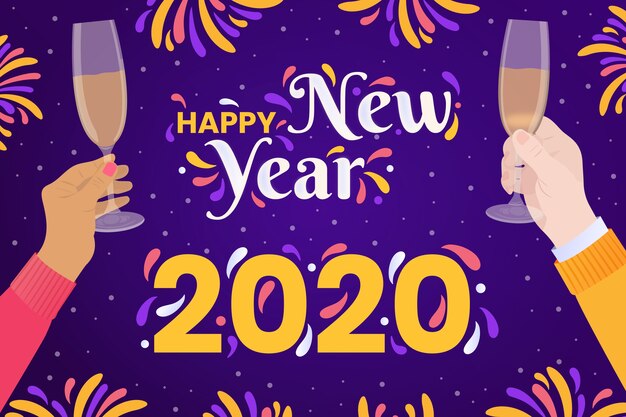 Vector gratuito concepto de fondo dibujado a mano año nuevo 2020