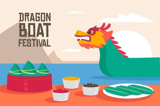 Concepto de fondo de pantalla de Dragon boats zongzi