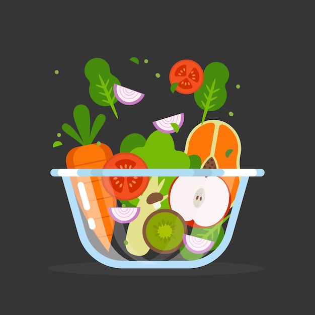 Vector gratuito concepto de frutas y ensaladeras