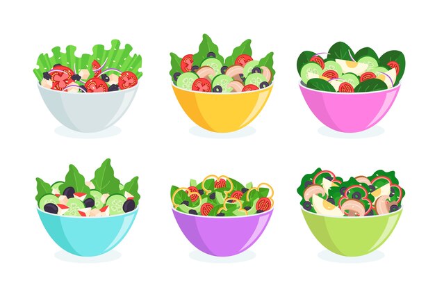 Concepto de frutas y ensaladeras