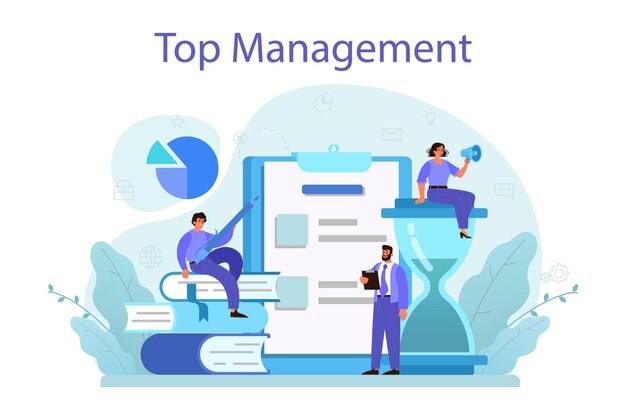 Concepto de gestión superior de negocios Motivación y liderazgo de estrategia exitosa Idea de director ejecutivo de empresa de gerente de proyecto Ilustración de vector aislado