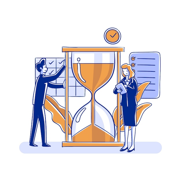 Vector gratuito concepto de gestión del tiempo personas y reloj de arena.
