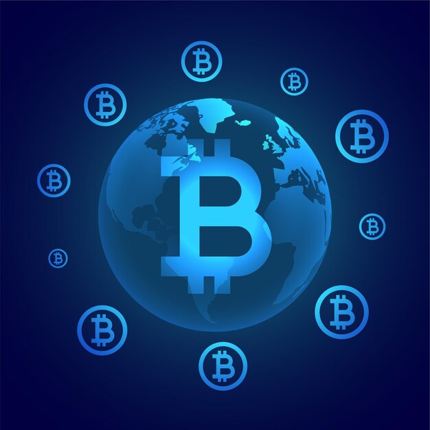 Concepto global de moneda digital bitcoin que rodea la tierra