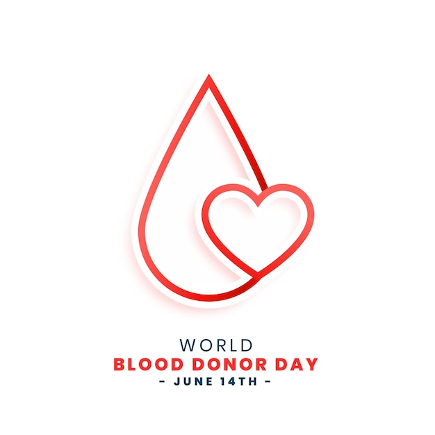 Concepto de gota de sangre y corazón estilo línea para el día mundial del donante de sangre