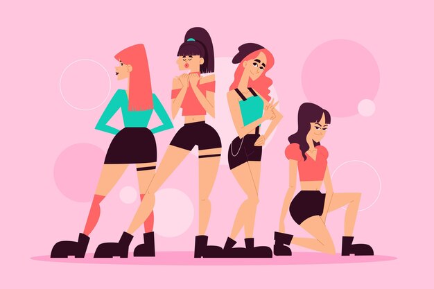 Vector gratuito concepto de grupo de chicas k-pop