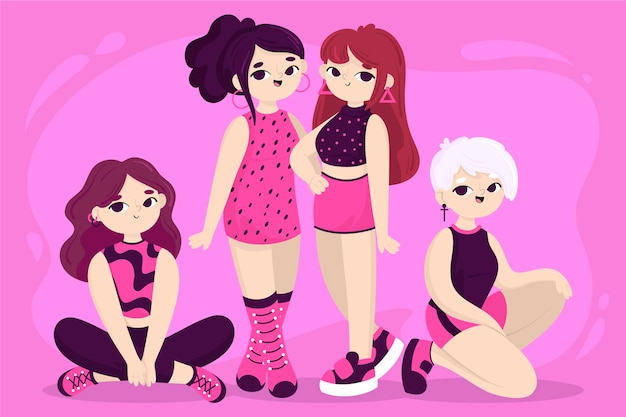 Vector gratuito concepto de grupo de chicas k-pop