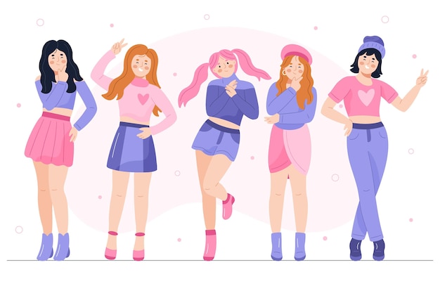 Vector gratuito concepto de grupo de chicas k-pop