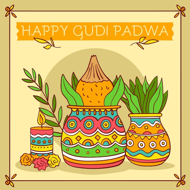 Concepto de gudi padwa dibujado a mano