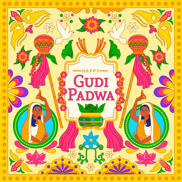 Concepto de gudi padwa dibujado a mano