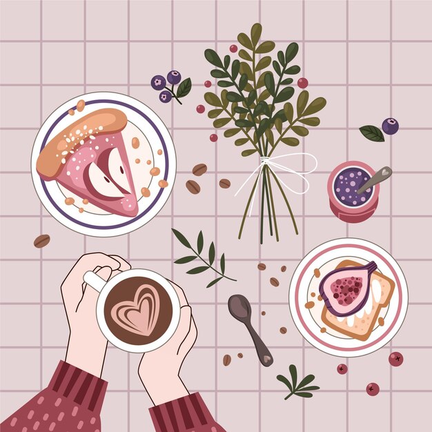 Concepto de higiene de diseño plano con comida