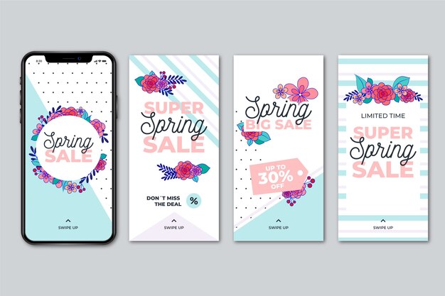 Concepto de historia de instagram de venta de primavera