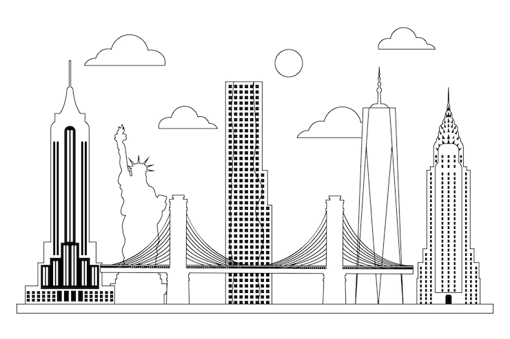 Vector gratuito concepto de horizonte de hitos de contorno monocromático