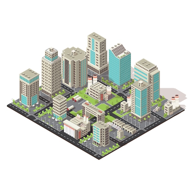 Concepto de icono isométrico de la ciudad
