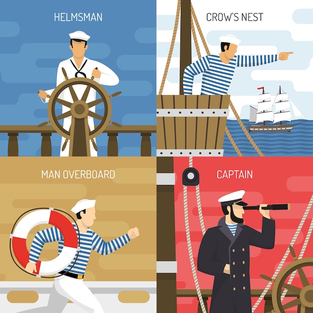 Concepto de iconos de la tripulación de barco 4