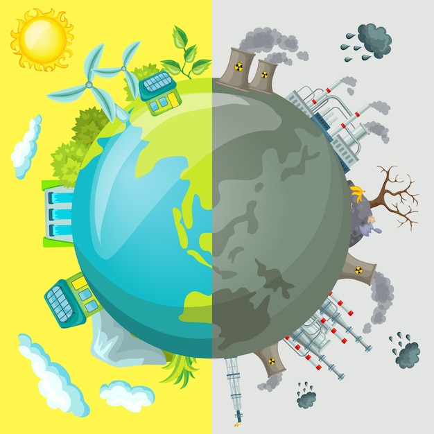 Vector gratuito concepto de ilustración comparativa de dibujos animados de ecología