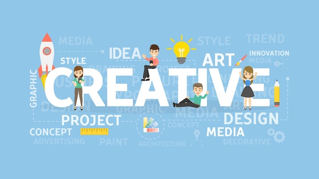 Concepto de ilustración de creatividad Idea de diseño de imaginación y lluvia de ideas