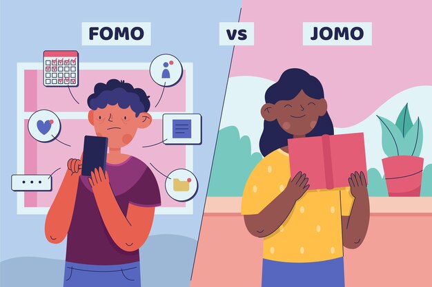 Concepto de ilustración de fomo vs jomo