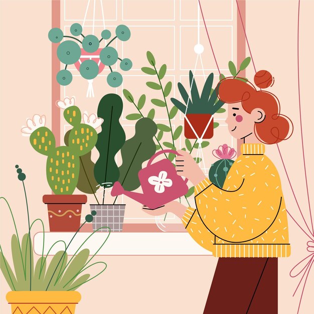 Concepto de ilustración de jardinería en casa