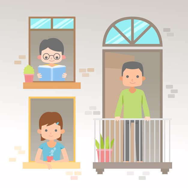 Concepto de ilustración de personas en balcones