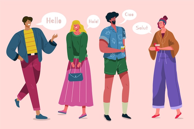 Concepto de ilustración con personas que hablan diferentes idiomas